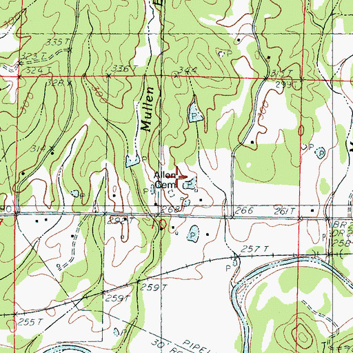 Topographic Map of Allen Cemetery, MS