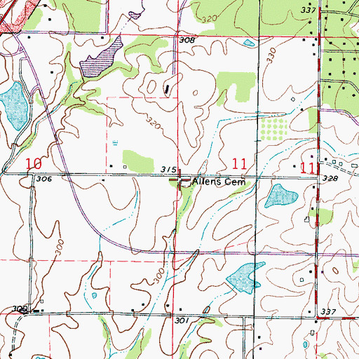 Topographic Map of Allens Cemetery, MS