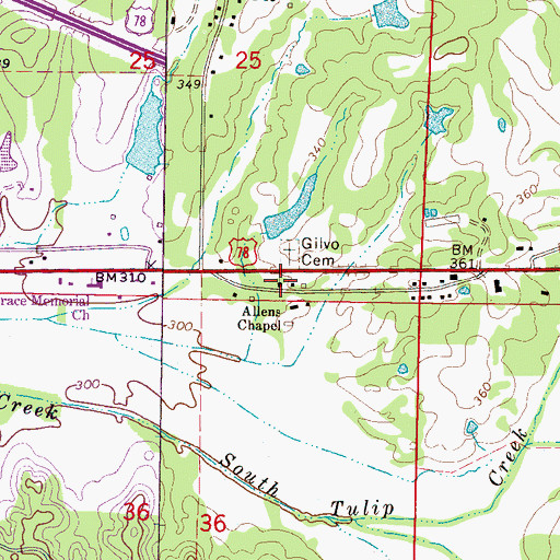 Topographic Map of Allens Chapel, MS