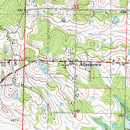 Topographic Map of Allentown, MS