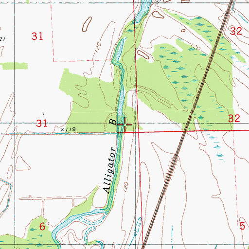 Topographic Map of Alligator Bayou, MS
