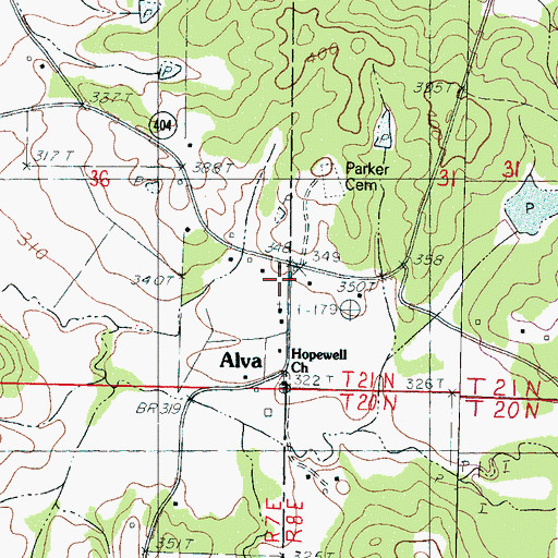 Topographic Map of Alva, MS