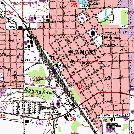 Topographic Map of Amory, MS