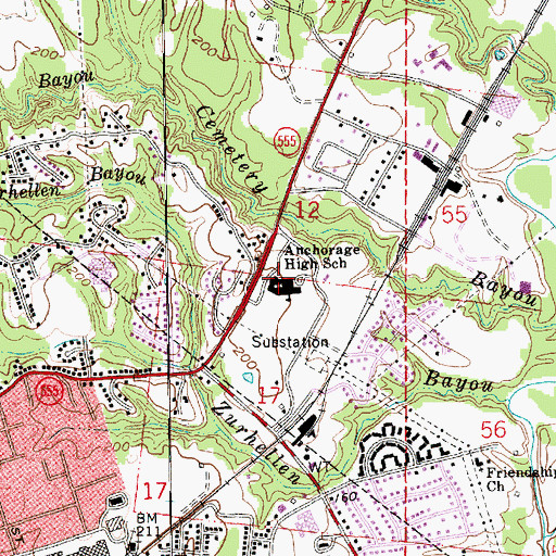 Topographic Map of Anchorage High School, MS