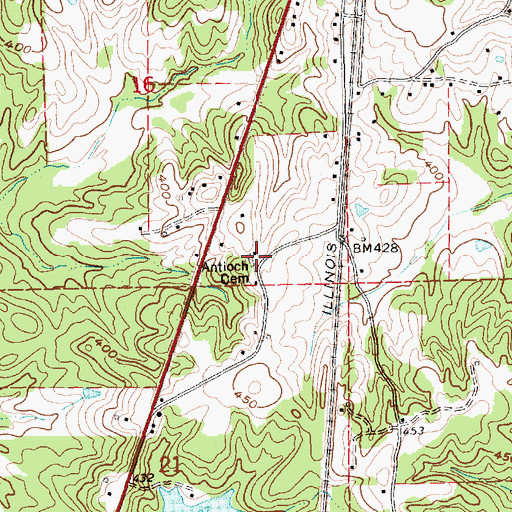 Topographic Map of Antioch Cemetery, MS
