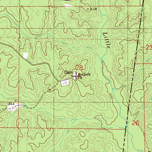 Topographic Map of Antioch Baptist Church, MS