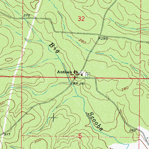 Topographic Map of Antioch Baptist Church, MS