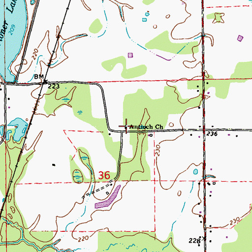 Topographic Map of Antioch Baptist Church, MS