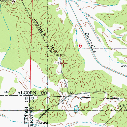 Topographic Map of Antioch Hill, MS