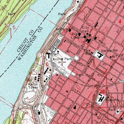 Topographic Map of Archer Park, MS