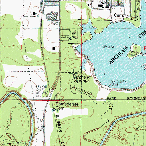 Topographic Map of Archusa Springs, MS
