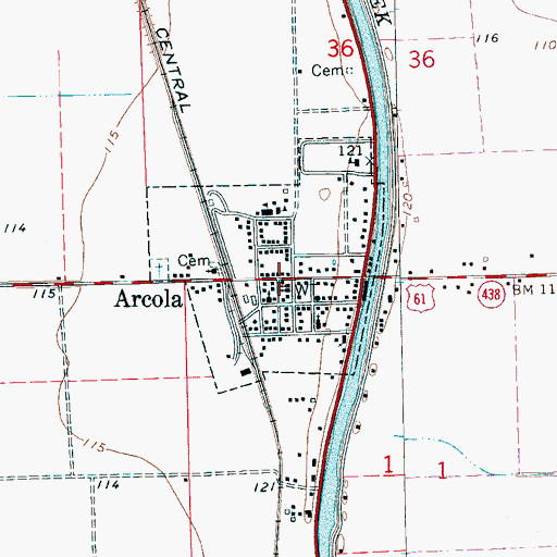 Topographic Map of Arcola, MS