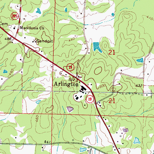 Topographic Map of Arlington, MS