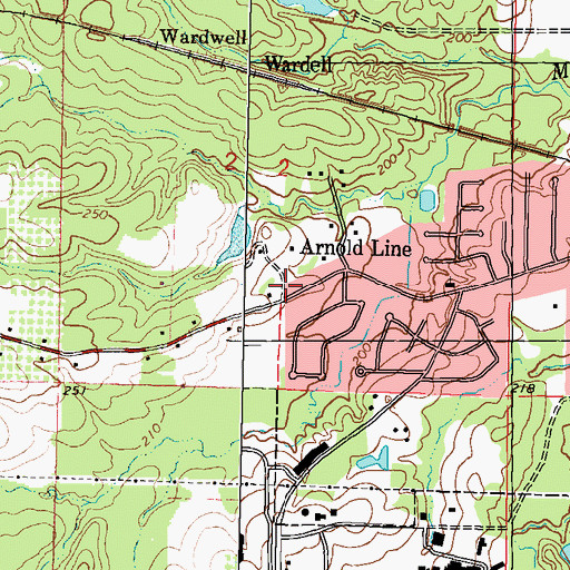 Topographic Map of Arnold Line, MS