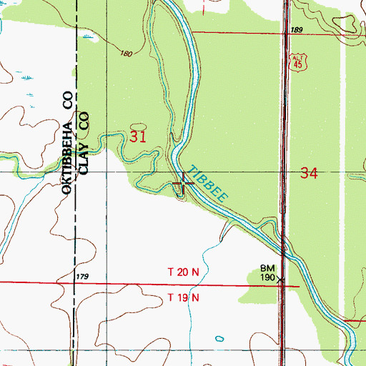 Topographic Map of Ash Creek, MS