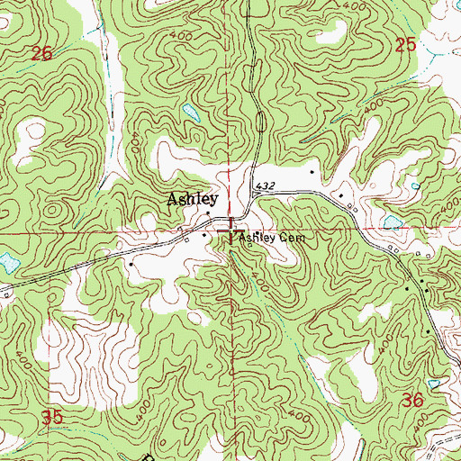 Topographic Map of Ashley Cemetery, MS