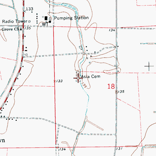 Topographic Map of Asia Cemetery, MS