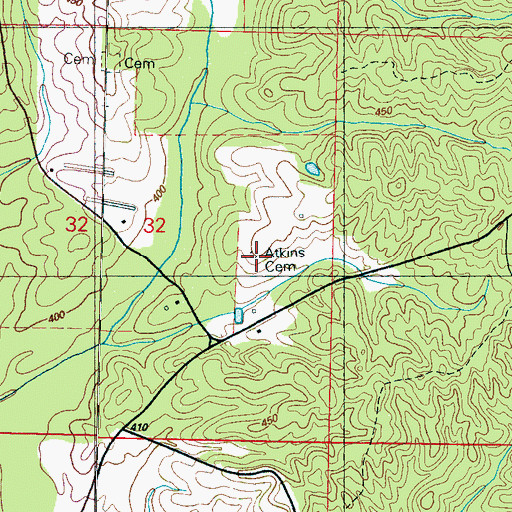 Topographic Map of Atkins Cemetery, MS