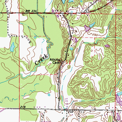 Topographic Map of Atkins Cemetery, MS