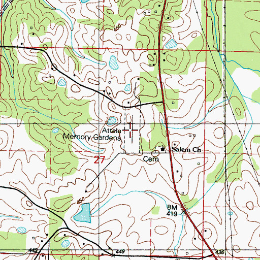 Topographic Map of Attala Memory Gardens, MS