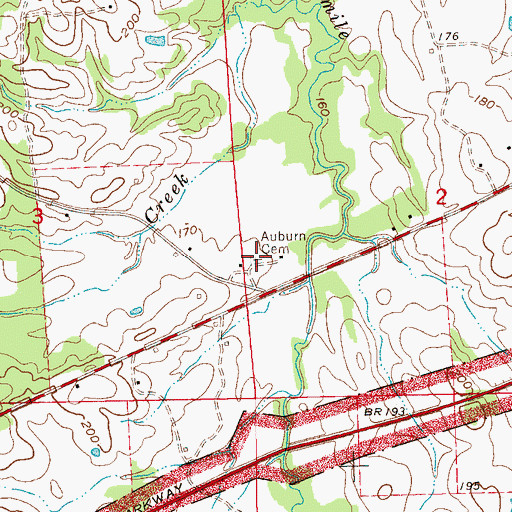 Topographic Map of Auburn Cemetery, MS
