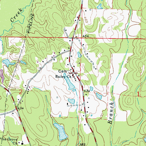 Topographic Map of Bailey Church, MS