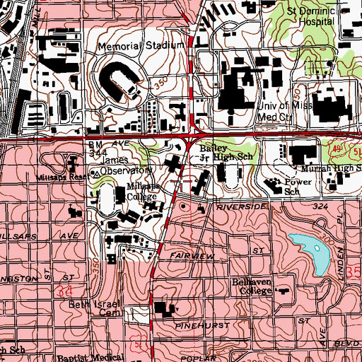 Topographic Map of Bailey Magnet High School, MS