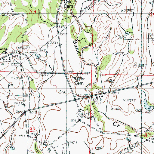 Topographic Map of Baker Cemetery, MS