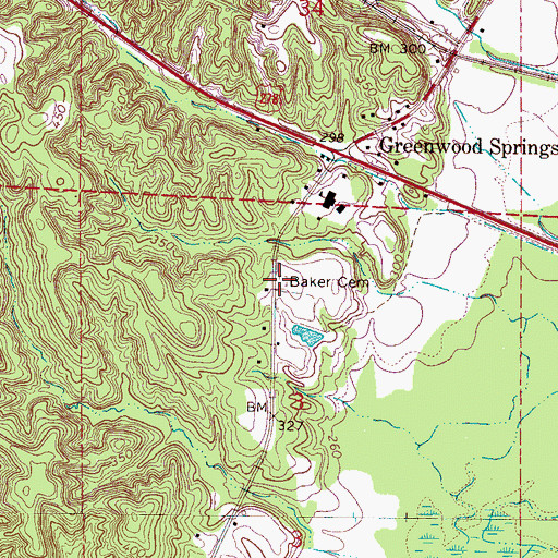 Topographic Map of Baker Cemetery, MS