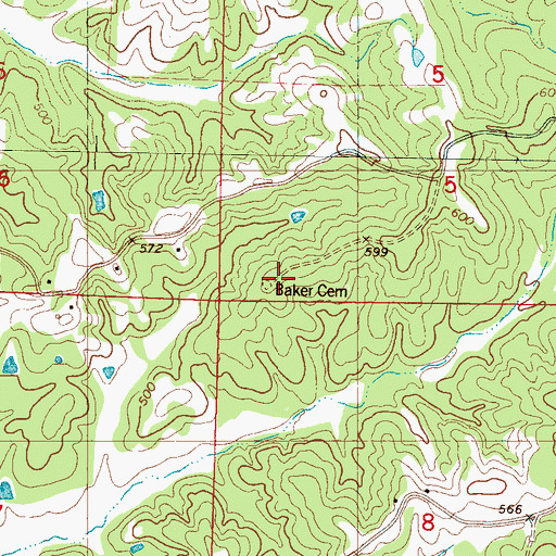 Topographic Map of Baker Cemetery, MS