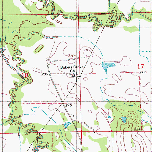 Topographic Map of Bakers Grove Church, MS