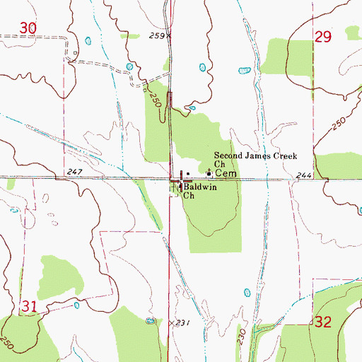 Topographic Map of Baldwin Church, MS