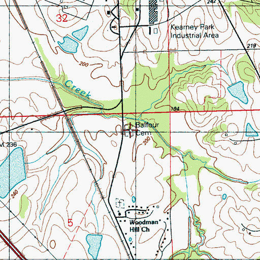 Topographic Map of Mount Bluff Balfour - Gartley Cemetery, MS