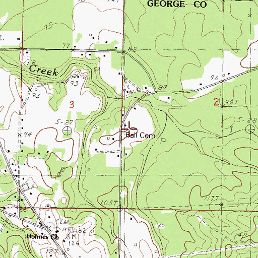 Topographic Map of Ball Cemetery, MS