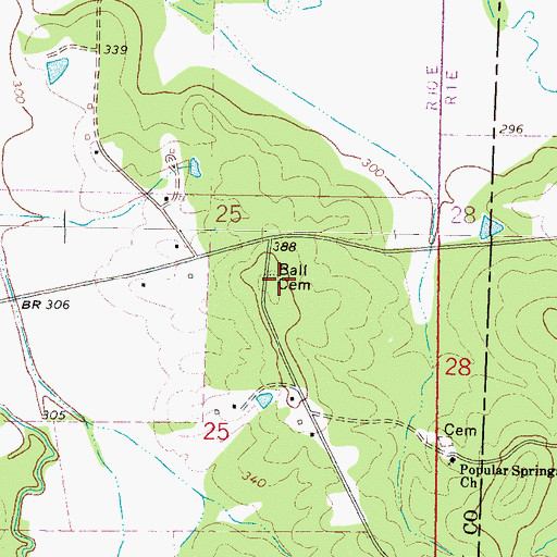 Topographic Map of Ball Cemetery, MS