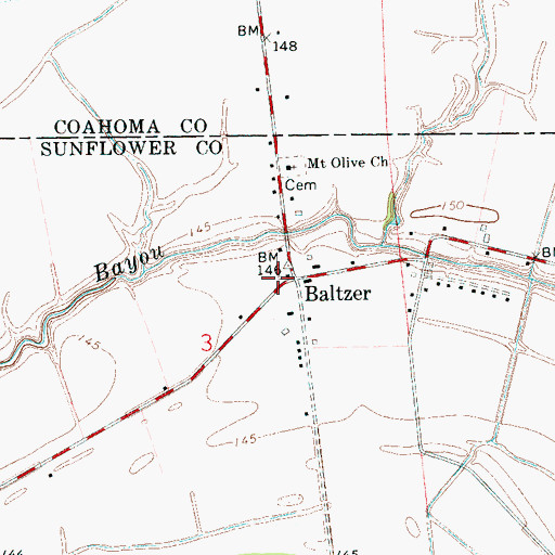 Topographic Map of Baltzer, MS
