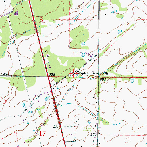 Topographic Map of Baptist Grove Missionary Baptist Church, MS