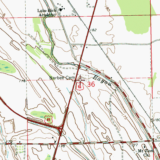 Topographic Map of Barbee Cemetery, MS