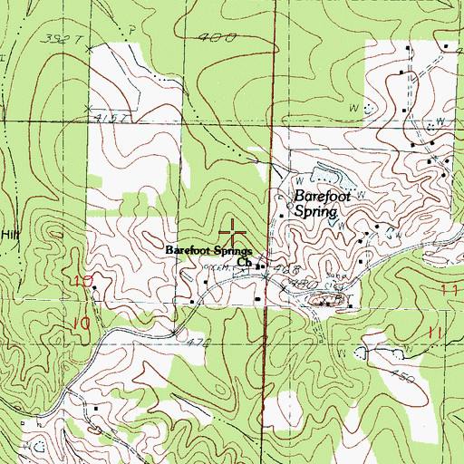 Topographic Map of Barefoot Springs Church, MS