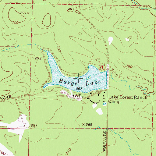 Topographic Map of Barge Lake, MS
