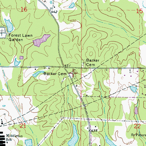 Topographic Map of Barker Cemetery, MS