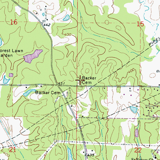 Topographic Map of Barker Cemetery, MS