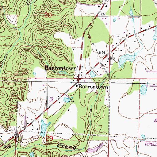 Topographic Map of Barrontown, MS
