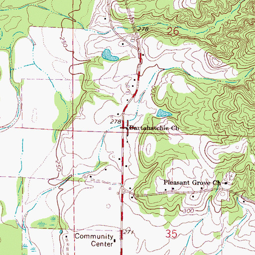 Topographic Map of Bartahatchie Baptist Church, MS