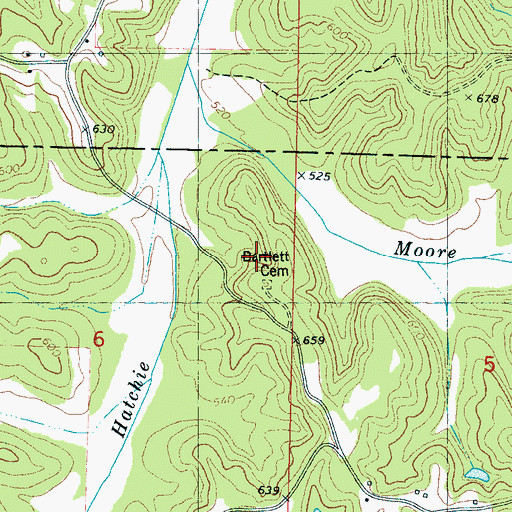 Topographic Map of Bartlett Cemetery, MS
