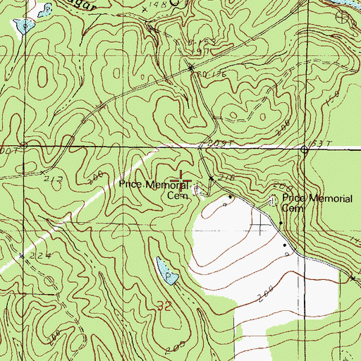 Topographic Map of Price Memorial Cemetery, MS