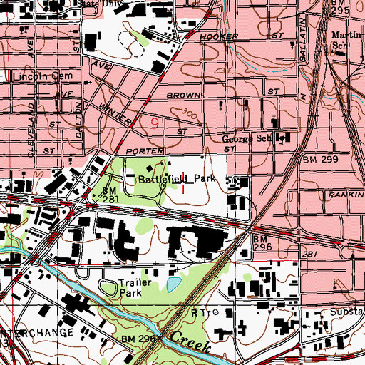 Topographic Map of Battlefield Park, MS