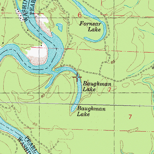 Topographic Map of Baughman Lake, MS
