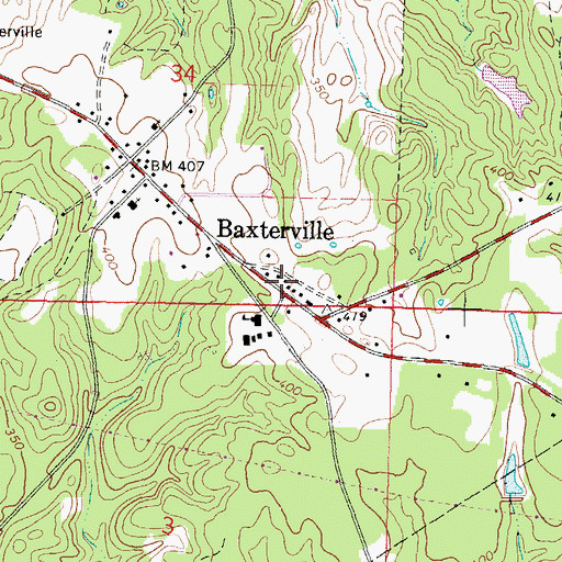 Topographic Map of Baxterville, MS