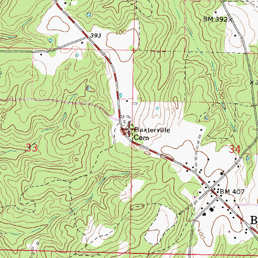 Topographic Map of Baxterville Cemetery, MS